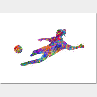 Soccer player girl watercolor Posters and Art